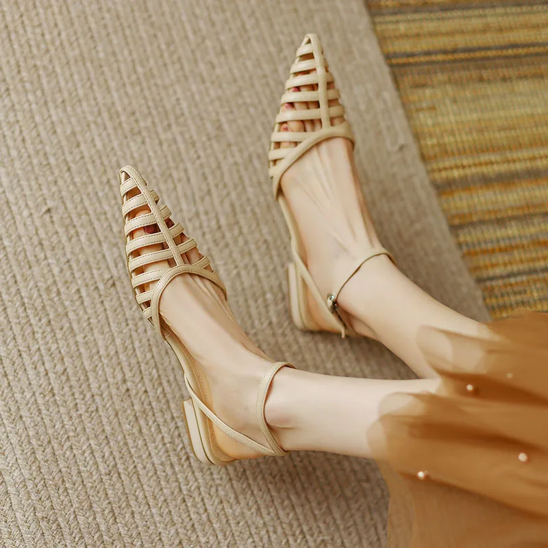 Retro Roman Sandals Women's Pointed Toe Thick Heel Hollow One-word Buckle Flat with shoes Ankle Strap Low Heel Sapatos Femininos
Retro Roman Sandals Women's Pointed Toe Thick Heel Hollow One-word Buckle Flat with shoes Ankle Strap Low Heel Sapatos Femininos