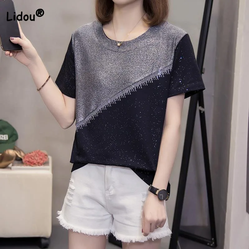 Korean Fashion Bright Silk Spliced Round Neck T-shirt Women's Clothing Summer 2023 Casual All-match Short Sleeve Loose Tops
Korean Fashion Bright Silk Spliced Round Neck T-shirt Women's Clothing Summer 2023 Casual All-match Short Sleeve Loose Tops