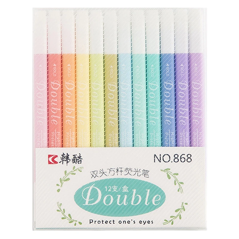 HK 868 Double-Ended Highlighter Pen Set, Hand Account Painting Oblique Head Round Head Square Bar Color Highlighter Set
HK 868 Double-Ended Highlighter Pen Set, Hand Account Painting Oblique Head Round Head Square Bar Color Highlighter Set