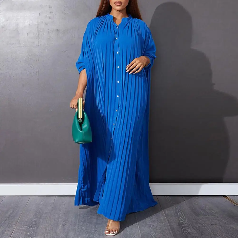 Casual Loose Cut Dress Solid Color Maxi Dress Chic Stand Collar Maxi Dress Women's Pleated Solid Color Shirt for Spring/autumn
Casual Loose Cut Dress Solid Color Maxi Dress Chic Stand Collar Maxi Dress Women's Pleated Solid Color Shirt for Spring/autumn