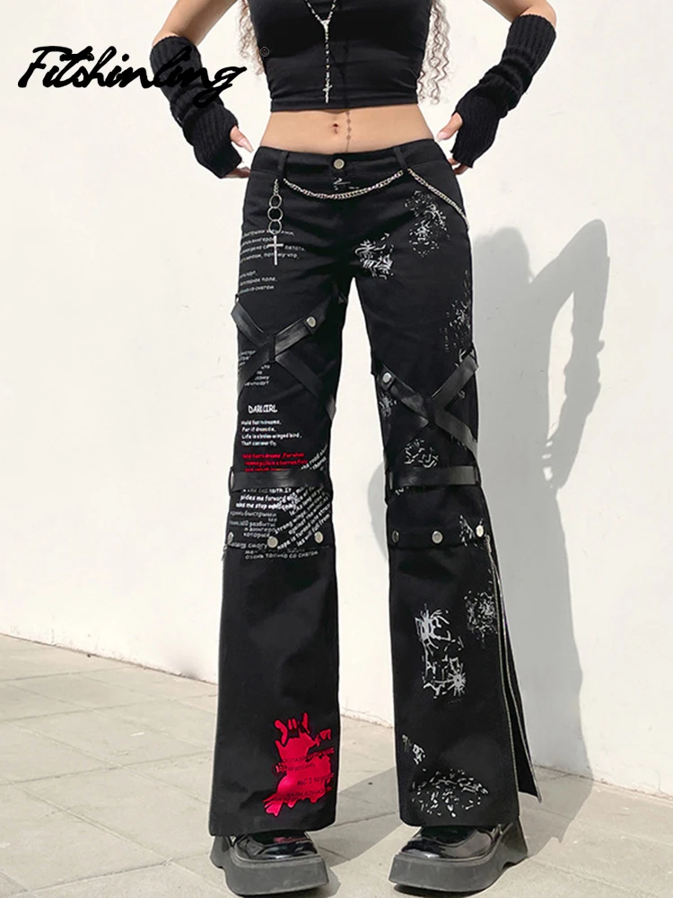 Fitshinling Gothic Graphic Printed Long Loose Cargo Pants Zipper Side Slit Belt Dark Aesthetic Goth Punk Street Style Feminino
Fitshinling Gothic Graphic Printed Long Loose Cargo Pants Zipper Side Slit Belt Dark Aesthetic Goth Punk Street Style Feminino