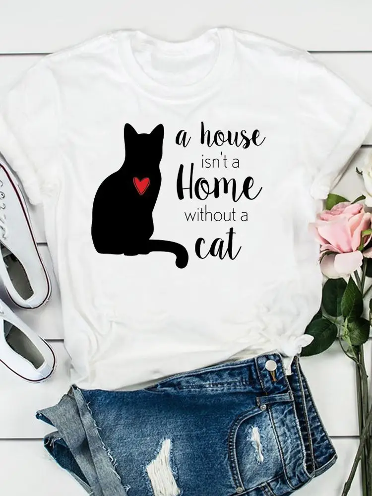 Fashion Print Cat Sweet Lovely Letter Style Short Sleeve Tee Women Clothes T Female Clothing Summer Casual Graphic T-shirts
Fashion Print Cat Sweet Lovely Letter Style Short Sleeve Tee Women Clothes T Female Clothing Summer Casual Graphic T-shirts