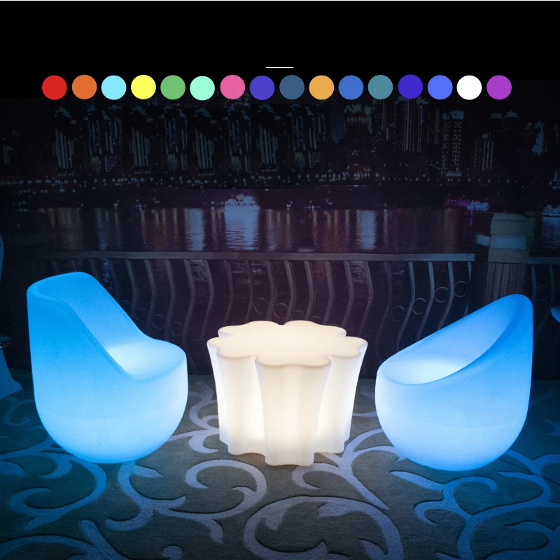 Rechargeable Luminous LED Stump Table 70*68*46cm PE Plastic Color Changing Five-Leaf Coffee Tables Waterproof Patio Furniture
Rechargeable Luminous LED Stump Table 70*68*46cm PE Plastic Color Changing Five-Leaf Coffee Tables Waterproof Patio Furniture