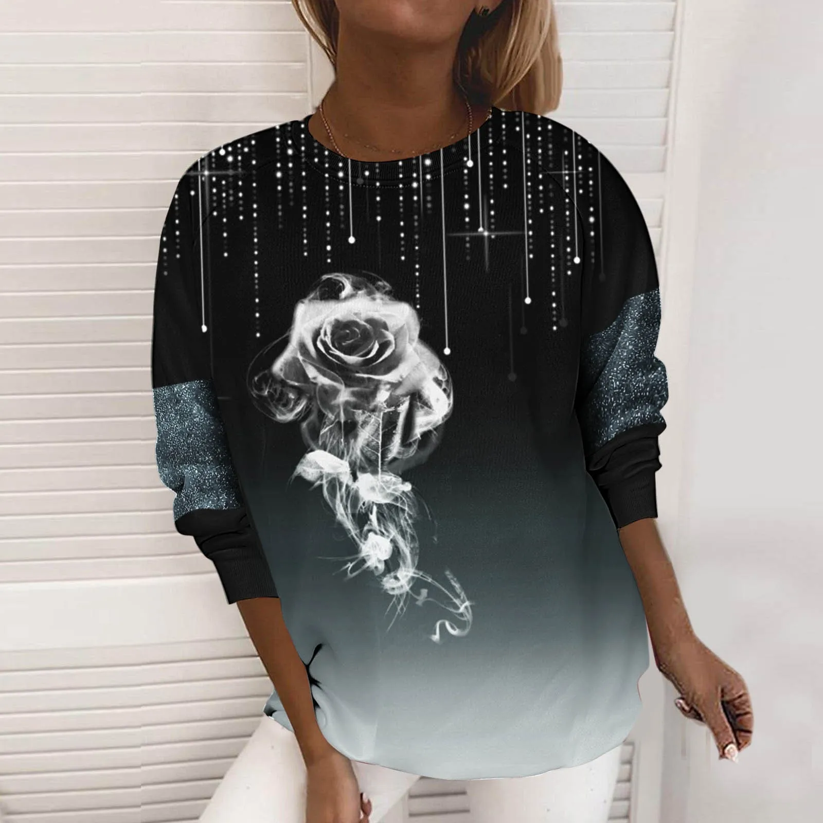 Women Casual Rose Gradient Print Round Neck Long Sleeve Sweatshirt Loose Top Active 1
Women Casual Rose Gradient Print Round Neck Long Sleeve Sweatshirt Loose Top Active 1