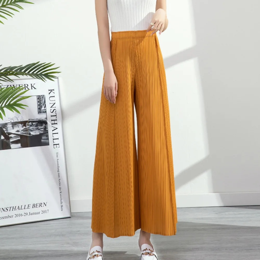 

Брюки Miyake женские плиссированные с широкими штанинами, модные Универсальные повседневные брюки с завышенной талией, с эластичным поясом, модель 2023 на лето