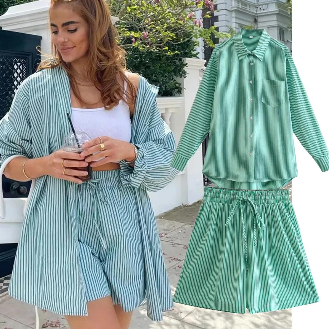 Dave&Di Bermuda Women Casual Sets Ins Fashion Blogger Loose Striped Shirt Blouse Harem Shorts
Dave&Di Bermuda Women Casual Sets Ins Fashion Blogger Loose Striped Shirt Blouse Harem Shorts