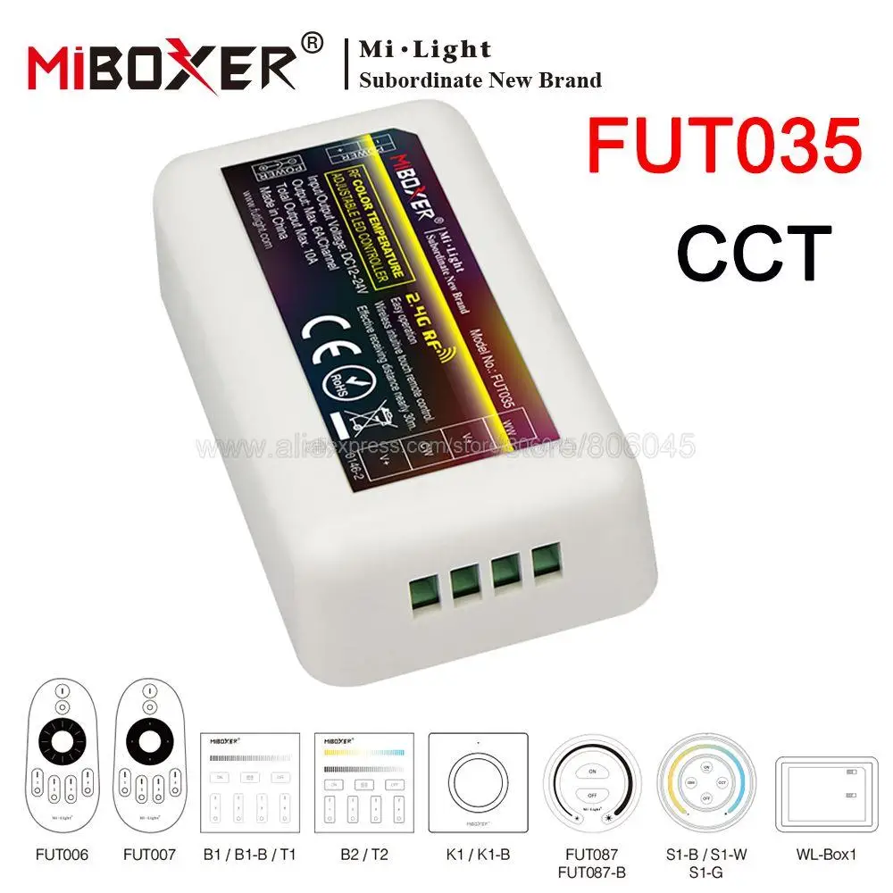 Приемник MiBoxer 2 4G с двойным белым контроллером CW/WW 12 В 24 постоянного тока 10 А FUT035