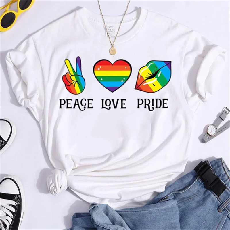 Симпатичные ЛГБТ-Футболки Мира Love Pride для женщин летняя футболка Женская