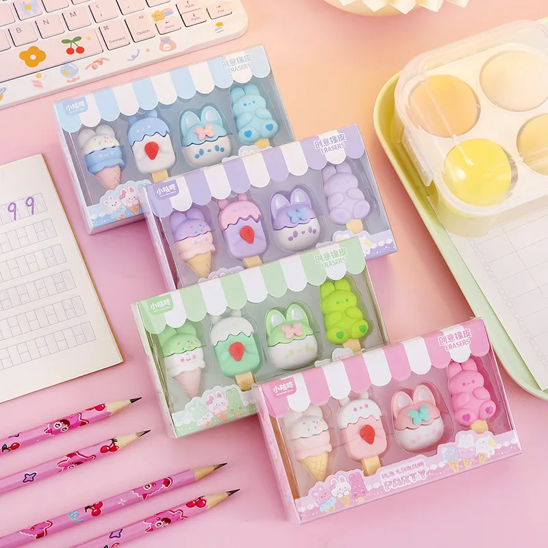 4Pcs/Set Cute Cartoon Girlish Pencil Eraser Kawaii Rabbit Ice Cream Boxed Rubber Student Gift Erasers for Kids Korean Stationery
4Pcs/Set Cute Cartoon Girlish Pencil Eraser Kawaii Rabbit Ice Cream Boxed Rubber Student Gift Erasers for Kids Korean Stationery