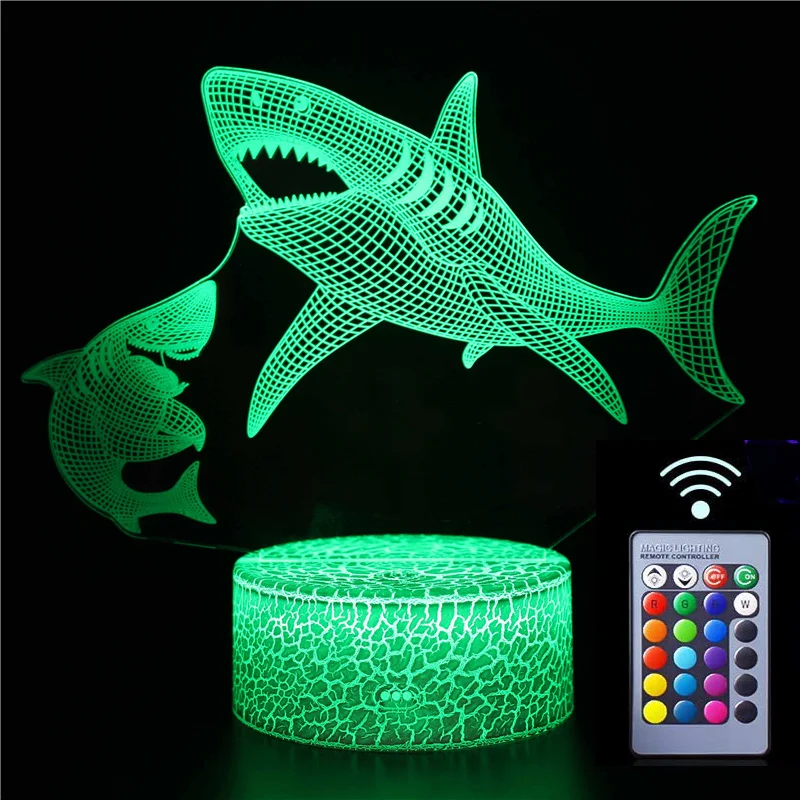 

Лампа «Акула» с 3D иллюзией, 7/16 меняющихся цветов, ночник для украшения спальни, светодиодный ночсветильник, подарок на день рождения, Рождес...
