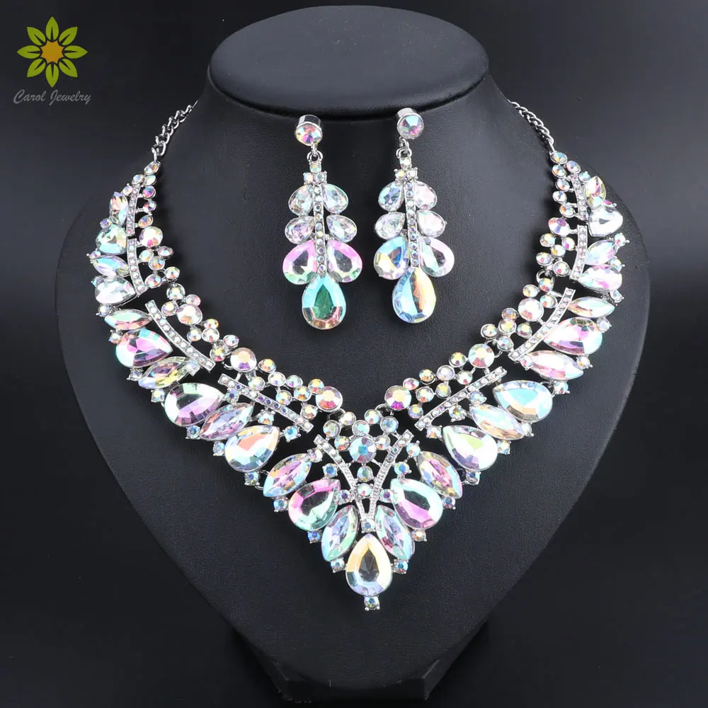 Luxury Wedding Jewelry Sets AB Color Crystal Necklace Earrings set Gifts for Women Dating Party Dresses Silver Color Accessories
Luxury Wedding Jewelry Sets AB Color Crystal Necklace Earrings set Gifts for Women Dating Party Dresses Silver Color Accessories