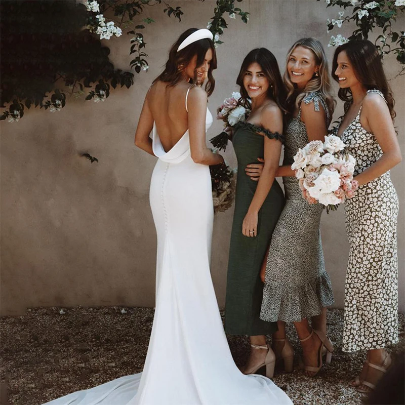 QUEEN Simple Satin Spaghetti Straps Mermaid Wedding Dress For Women Custom Made Long Train Backless Draped Trailing Bridal Gowns
QUEEN Simple Satin Spaghetti Straps Mermaid Wedding Dress For Women Custom Made Long Train Backless Draped Trailing Bridal Gowns