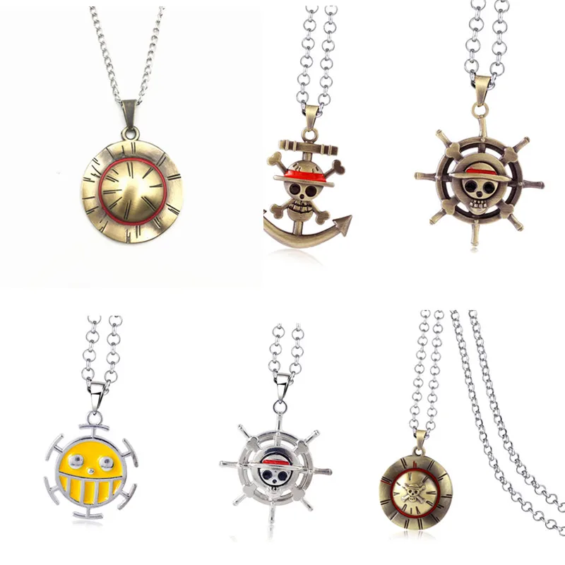 

Anime One PCS Necklace Luffy Ace Pendant Metal Chain Choker Hat Rudder Logo Necklaces Accessories Cosplay Souvenir Nice Gift