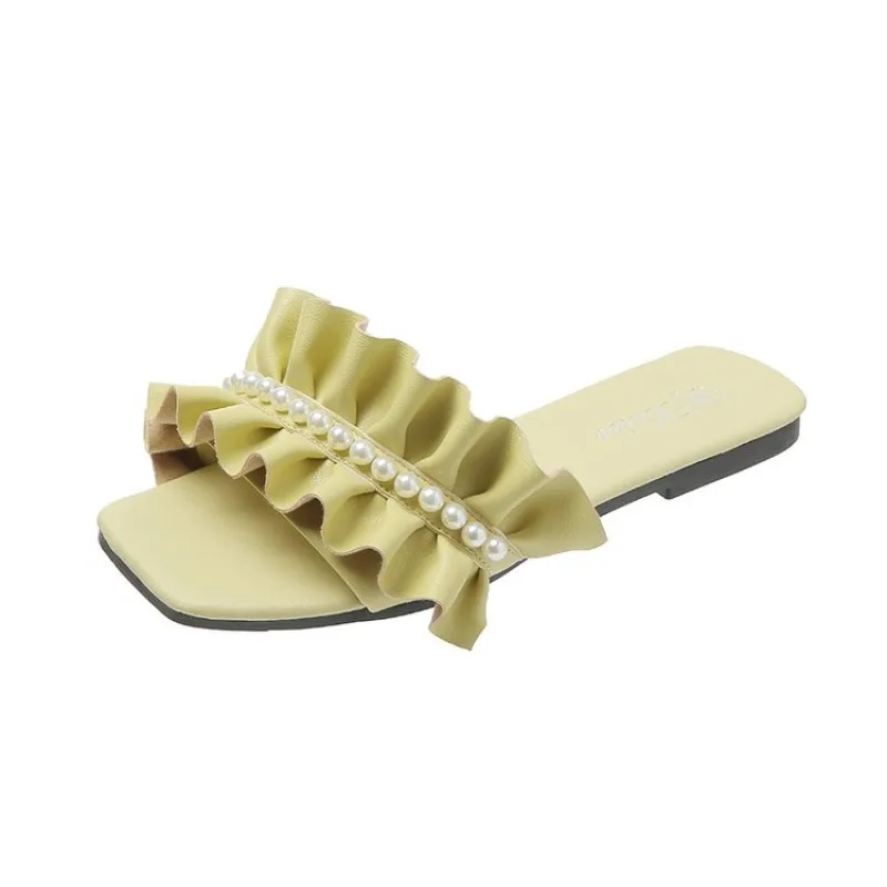 Ruffled pearl sandals summer sweet women's slippers PU leather flip-flops women's shoes indoor and outdoor casual shoes 43 Size
Ruffled pearl sandals summer sweet women's slippers PU leather flip-flops women's shoes indoor and outdoor casual shoes 43 Size
