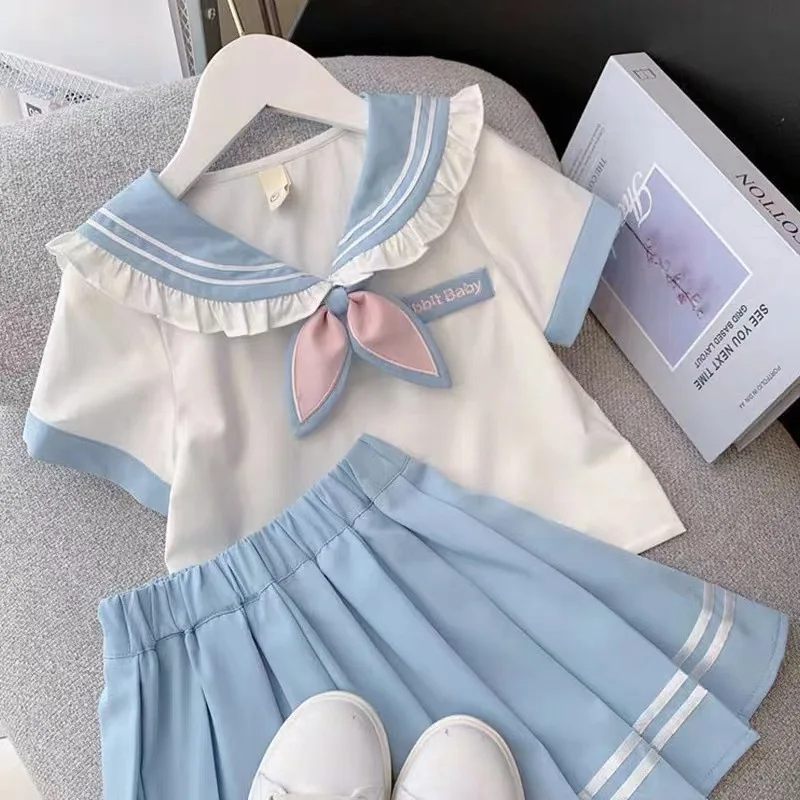 Summer Girls clothing jk Korean Dresses Short-sleeved Ailor Dress Girl Kawaii Shirt College Style Pleated Skirt 2piece 4 to 15Y
Summer Girls clothing jk Korean Dresses Short-sleeved Ailor Dress Girl Kawaii Shirt College Style Pleated Skirt 2piece 4 to 15Y