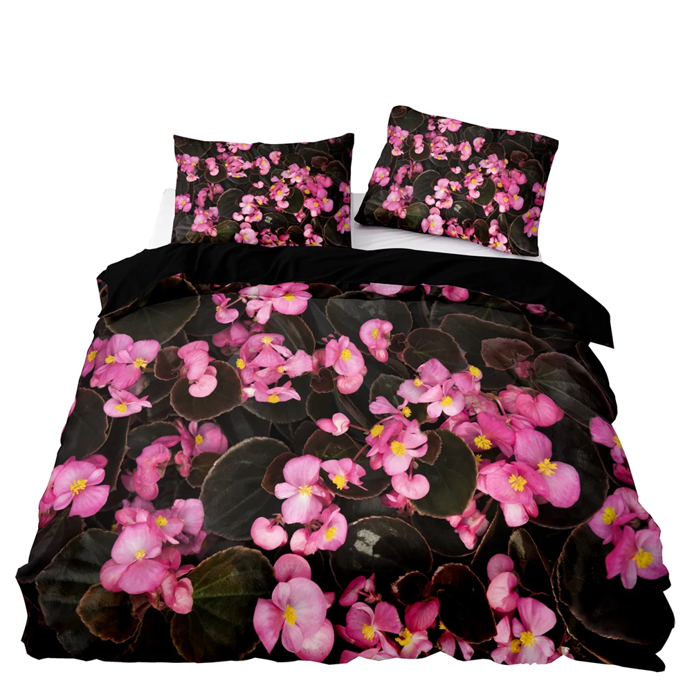 

Romantic Pink Petal Bedding Set Transparent Orange Leaf Duvet Cover Set Soft Bedclothes 2/3pcs Pastoral Style Double Queen Size
