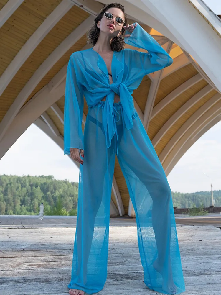 Two Piece Sets Bikini Cover Ups Women Mesh Sheer Long Sleeve Top + loose Pants See Through Sexy Beach Pant Set Swimwear Cover-up
Two Piece Sets Bikini Cover Ups Women Mesh Sheer Long Sleeve Top + loose Pants See Through Sexy Beach Pant Set Swimwear Cover-up