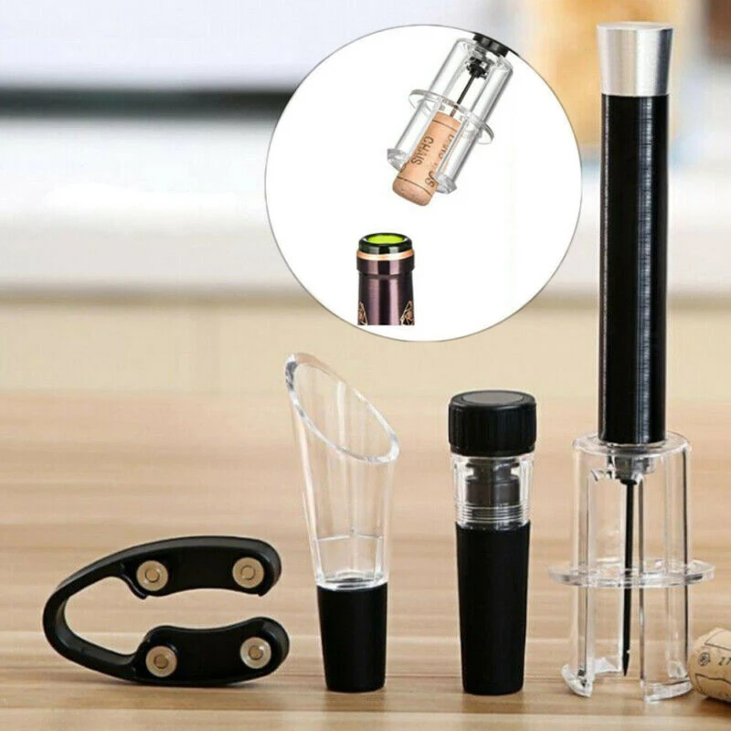 

Wine Opener Set Air Pressure Pump Bottle Corkscrew Includes Wine Opener Kit 4 Pcs Vacuum Stopper Wine Pourer Bar Accessories