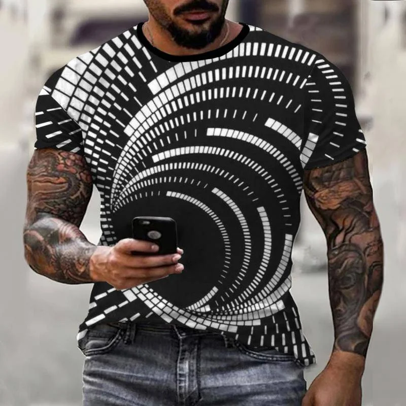 Black and white abstract 3D printing men's T-shirt fashion casual short sleeve street wear
Black and white abstract 3D printing men's T-shirt fashion casual short sleeve street wear