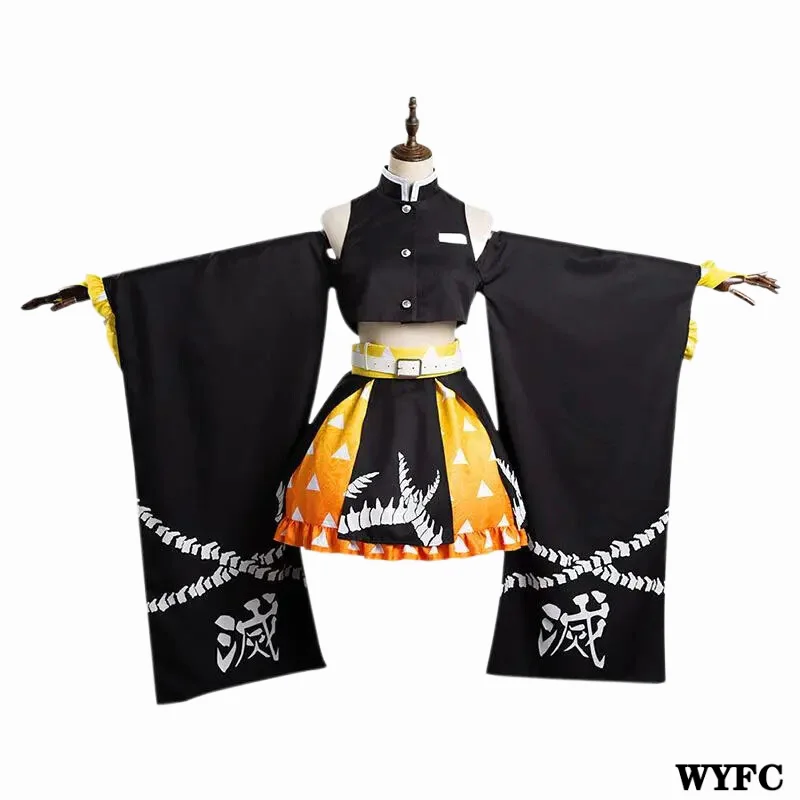 Demon Slayer Japan Anime Zenitsu Agatsuma Cosplay Women Clothing Leaky Shoulder Skirt Set With Accessori Ghost Slayer Swordsman 
Demon Slayer Japan Anime Zenitsu Agatsuma Cosplay Women Clothing Leaky Shoulder Skirt Set With Accessori Ghost Slayer Swordsman