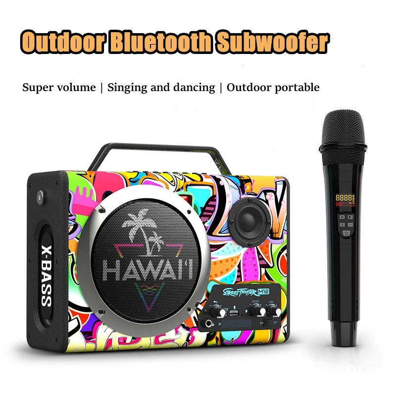 

Portable Wireless Bluetooth Player Outdoor Karaoke Subwoofer High Power Tweeter Speakers With Mic For Mobile Performance Singing