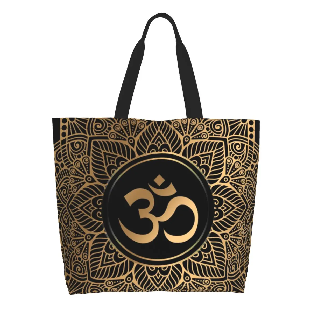 Custom Golden Om Mandala Canvas Shopping Bag Women Washable Big Capacity Grocery Henna Aum Tote Shopper Bags
Custom Golden Om Mandala Canvas Shopping Bag Women Washable Big Capacity Grocery Henna Aum Tote Shopper Bags