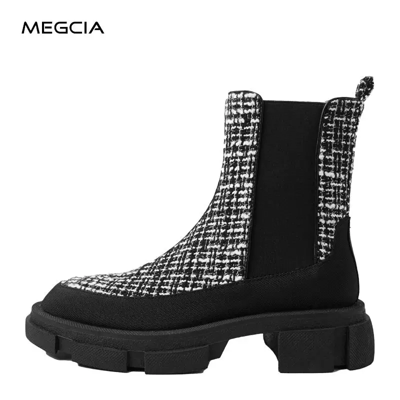 MEGCIA Tweed Chelsea Boots Women Genuine Leather Ankle Boots Mid Block Heel Shoes Chunky Autumn Female Winter Boots Black Brand
MEGCIA Tweed Chelsea Boots Women Genuine Leather Ankle Boots Mid Block Heel Shoes Chunky Autumn Female Winter Boots Black Brand