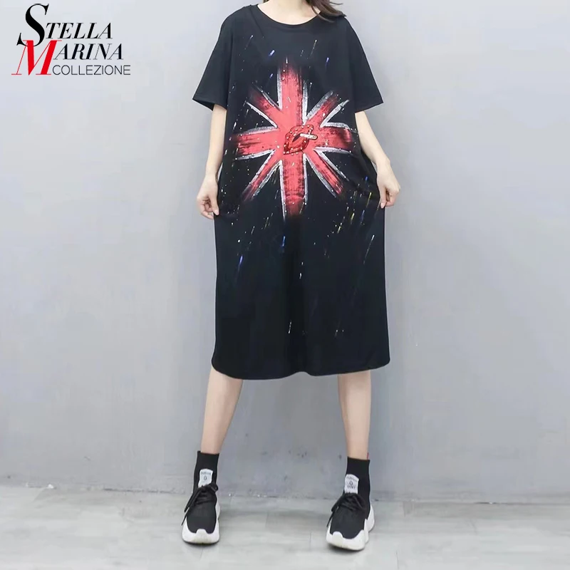 New Summer Straight Midi Loose Fit Large Size Black Printed Vintage Dress Holiday Casual Wear T-shirt Dress Korean Style WW025
New Summer Straight Midi Loose Fit Large Size Black Printed Vintage Dress Holiday Casual Wear T-shirt Dress Korean Style WW025