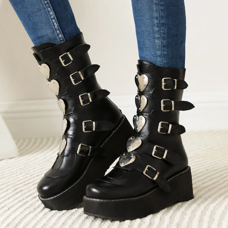 Women's Platform Boots Fashion Black Punk Goth Middle Tube Boots Woman Shoes Leather Thick Sole Motorcycle Boots Botas Femininas
Women's Platform Boots Fashion Black Punk Goth Middle Tube Boots Woman Shoes Leather Thick Sole Motorcycle Boots Botas Femininas