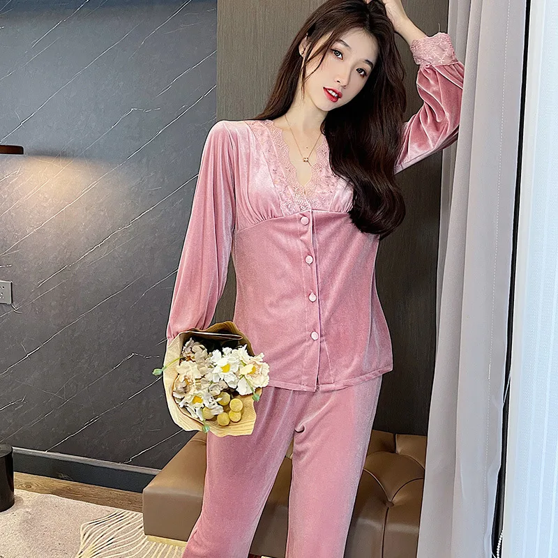 Jxgarb V Neck Korean Style Velvet Winter Pajamas Sets With Lace Beautiful Female Nightwear Outwear Cardigan Pyjamas Loungewear
Jxgarb V Neck Korean Style Velvet Winter Pajamas Sets With Lace Beautiful Female Nightwear Outwear Cardigan Pyjamas Loungewear