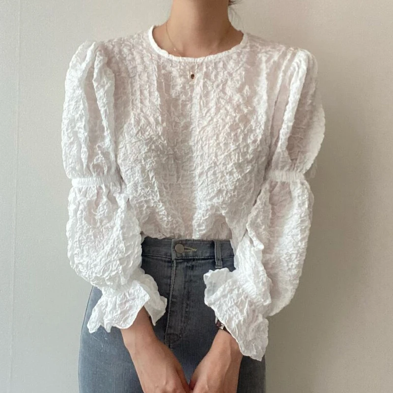 Autumn Womens Long Sleeve Round Neck Vintage Lantern Sleeve Solid Jacquard Pleated Versatile Shirt Blusas Mujer Tops Blouse A172
Autumn Womens Long Sleeve Round Neck Vintage Lantern Sleeve Solid Jacquard Pleated Versatile Shirt Blusas Mujer Tops Blouse A172