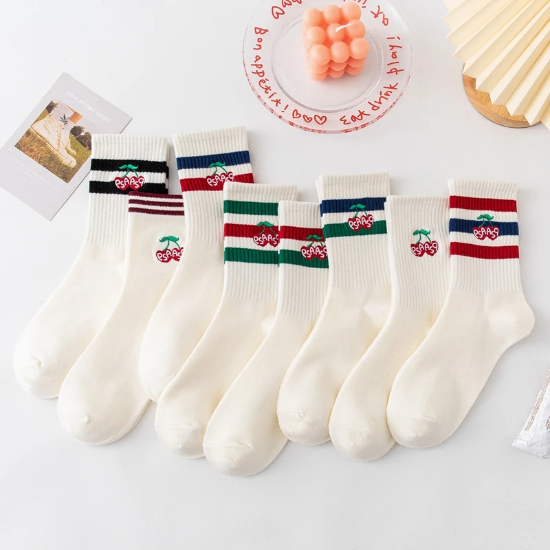 1 Pair of White Cotton Socks Men Women Fruit Cherry Embroidery Socks Korea Fashion Cute Letter Crossbar High Quality Funny Socks
1 Pair of White Cotton Socks Men Women Fruit Cherry Embroidery Socks Korea Fashion Cute Letter Crossbar High Quality Funny Socks