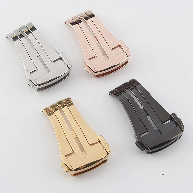 

High Quality 14 16 18 20mm Polished Silver IP Plating Rose Gold Black Deployment Clasp For Omega Folding Logo Buckle