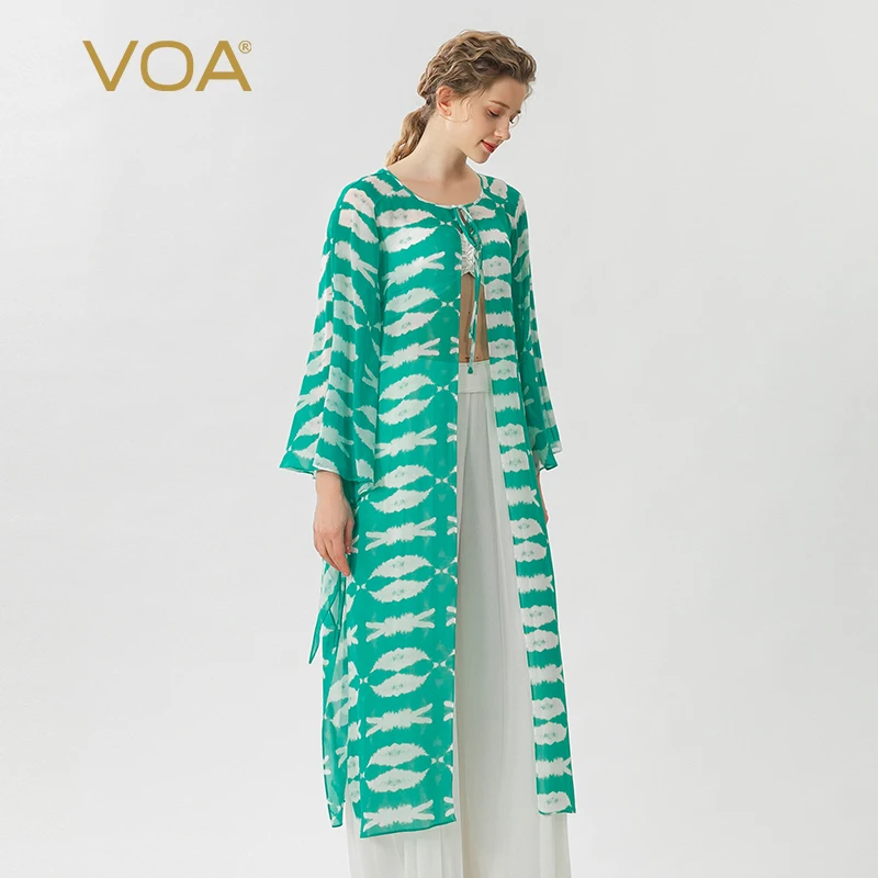 VOA Printed Georgette Mulberry Silk White Green Women Coats Tie Collar Flowy Long-sleeved Sun Protection Silk Trench Coat FE267
VOA Printed Georgette Mulberry Silk White Green Women Coats Tie Collar Flowy Long-sleeved Sun Protection Silk Trench Coat FE267
