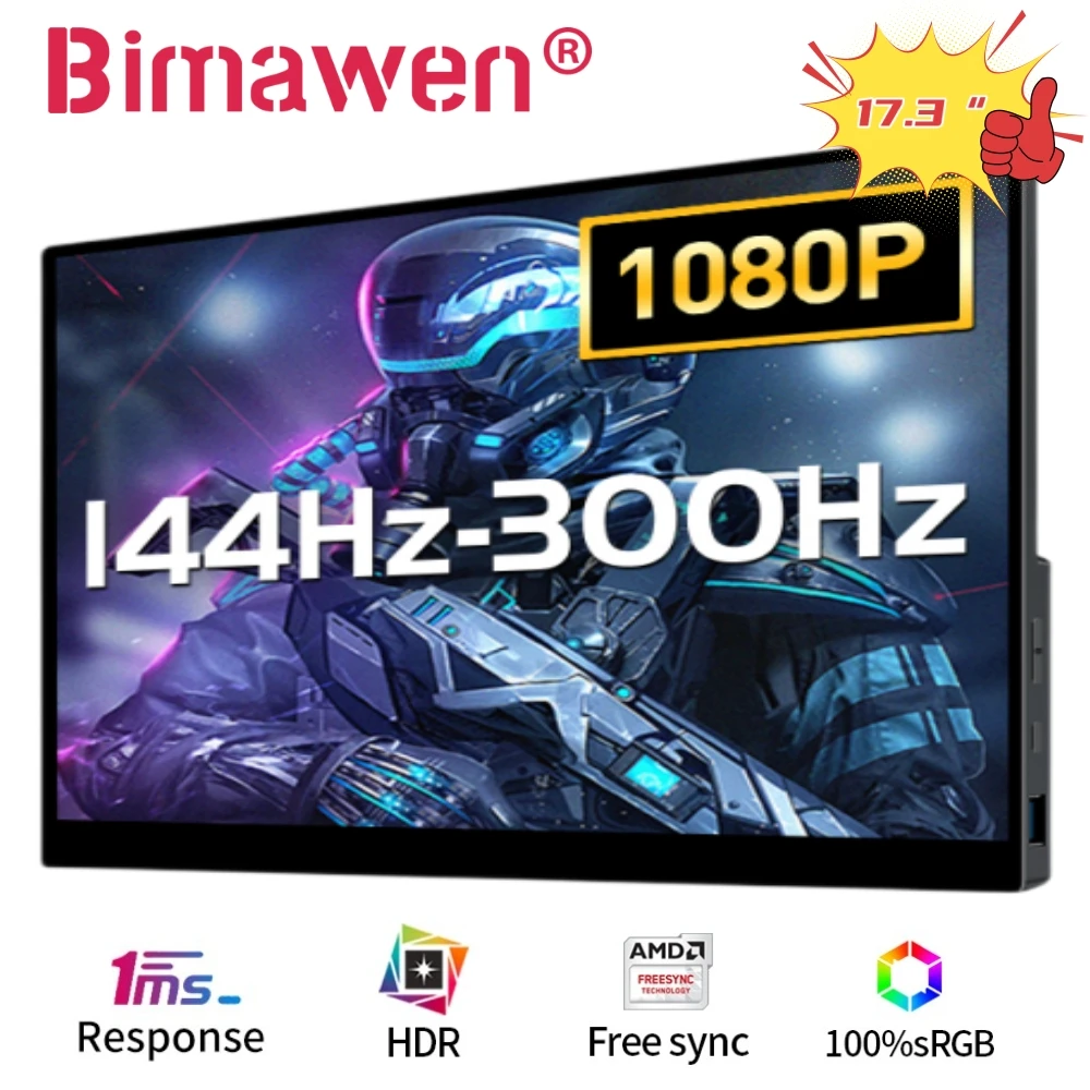 Bimawen 300Hz 17.3 Inch Portable Monitor FreeSync G-SYNC Compatible IPS Dual Speakers Eye Care Screen HDMI/Type C for Laptop PC 
Bimawen 300Hz 17.3 Inch Portable Monitor FreeSync G-SYNC Compatible IPS Dual Speakers Eye Care Screen HDMI/Type C for Laptop PC