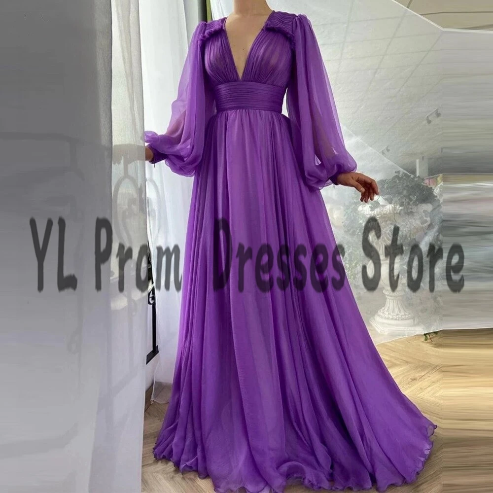 YL Violet Chiffon A-Line Prom Dresses 2022 Court Train Lantern Sleeve V-Neck Graduation Gowns Simple Women Long فساتين حفلات
YL Violet Chiffon A-Line Prom Dresses 2022 Court Train Lantern Sleeve V-Neck Graduation Gowns Simple Women Long فساتين حفلات
