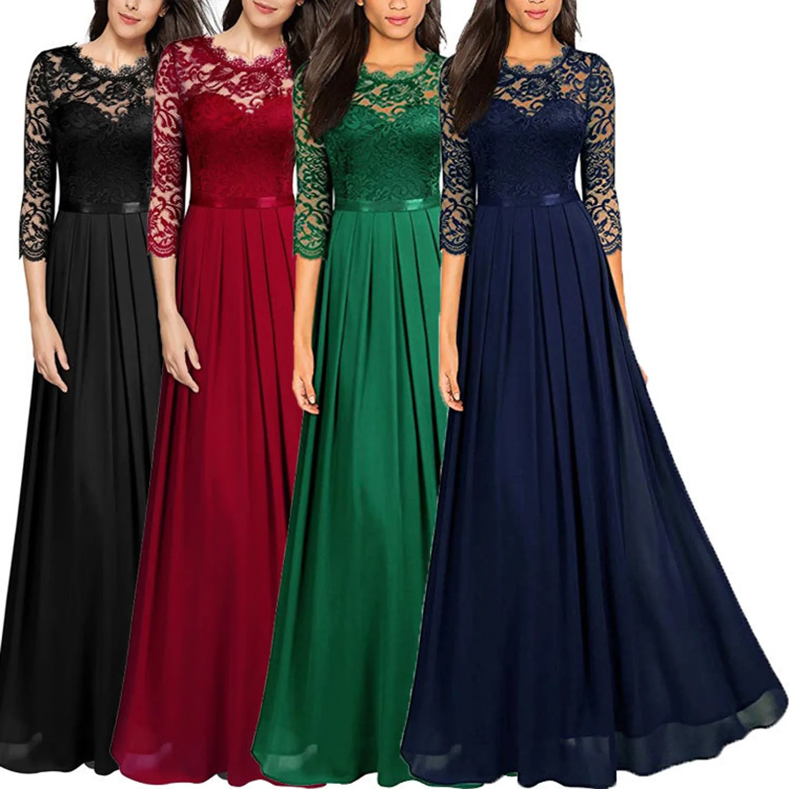 Black Elegant Dresses for Women Stitching Lace Hollow Pleated Large Hem 3/4 Sleeve A-Line Long Party Dresses Women's Clothing
Black Elegant Dresses for Women Stitching Lace Hollow Pleated Large Hem 3/4 Sleeve A-Line Long Party Dresses Women's Clothing