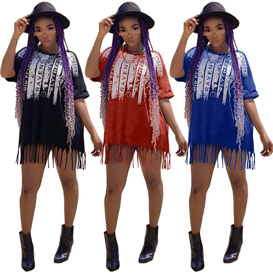 Ladies Dress Sexy Streetwear Summer Letter Print Fringe Short Sleeve T Shirt Dress woman dress
Ladies Dress Sexy Streetwear Summer Letter Print Fringe Short Sleeve T Shirt Dress woman dress