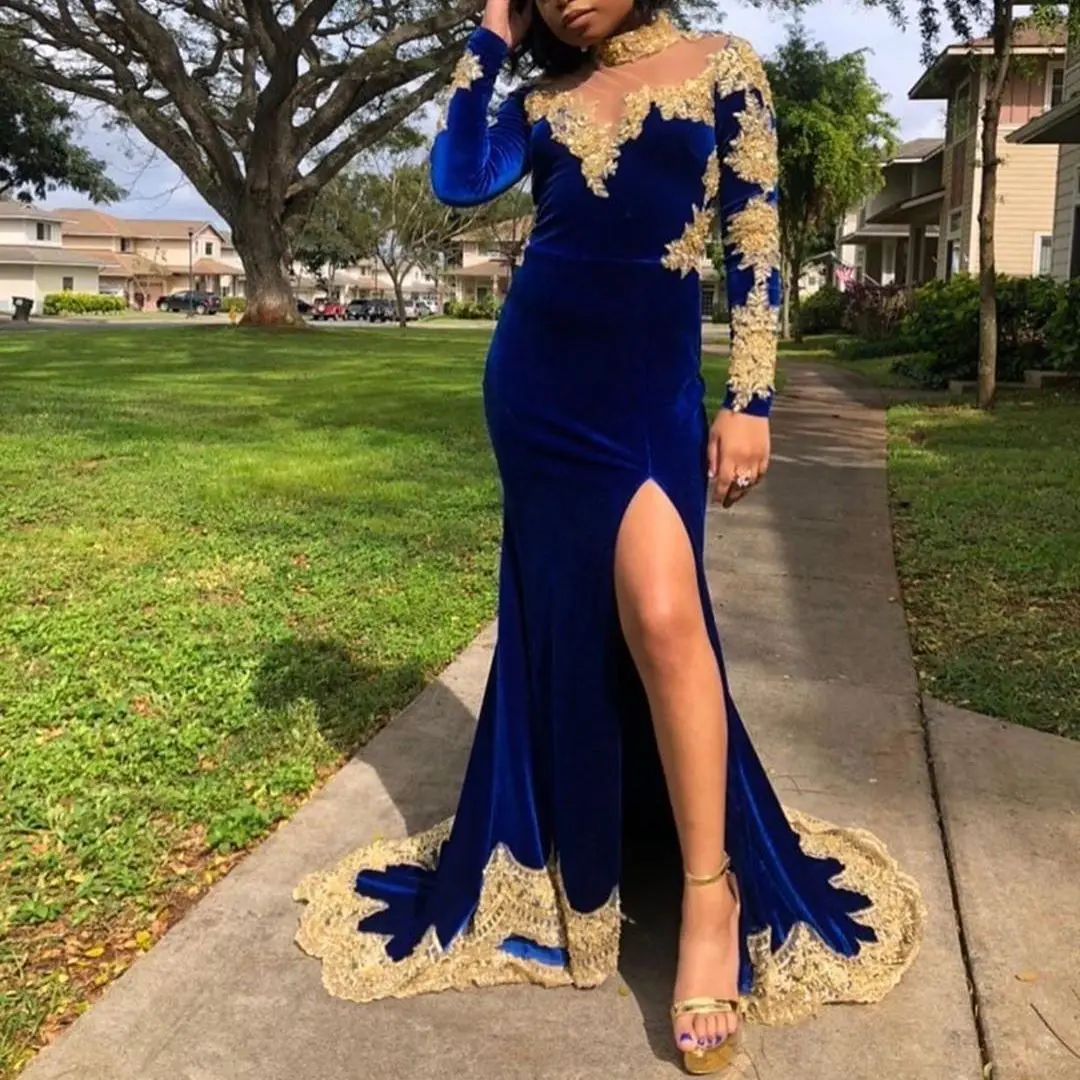 Sofuge Royal Blue Velvet Evening Dress Sexy Slit Appliques Beaded Muslim Prom Arabic Gown Party Vestidos De Noche Customized
Sofuge Royal Blue Velvet Evening Dress Sexy Slit Appliques Beaded Muslim Prom Arabic Gown Party Vestidos De Noche Customized
