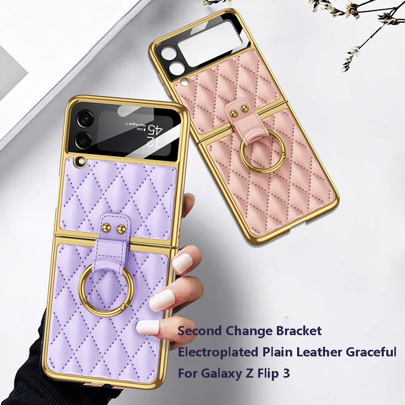 Ring Holder Case For Samsung Galaxy Z Flip 3 5G Cover Protective Film Plain Leather Case With Bracket Stand For Samsung Flip3
Ring Holder Case For Samsung Galaxy Z Flip 3 5G Cover Protective Film Plain Leather Case With Bracket Stand For Samsung Flip3