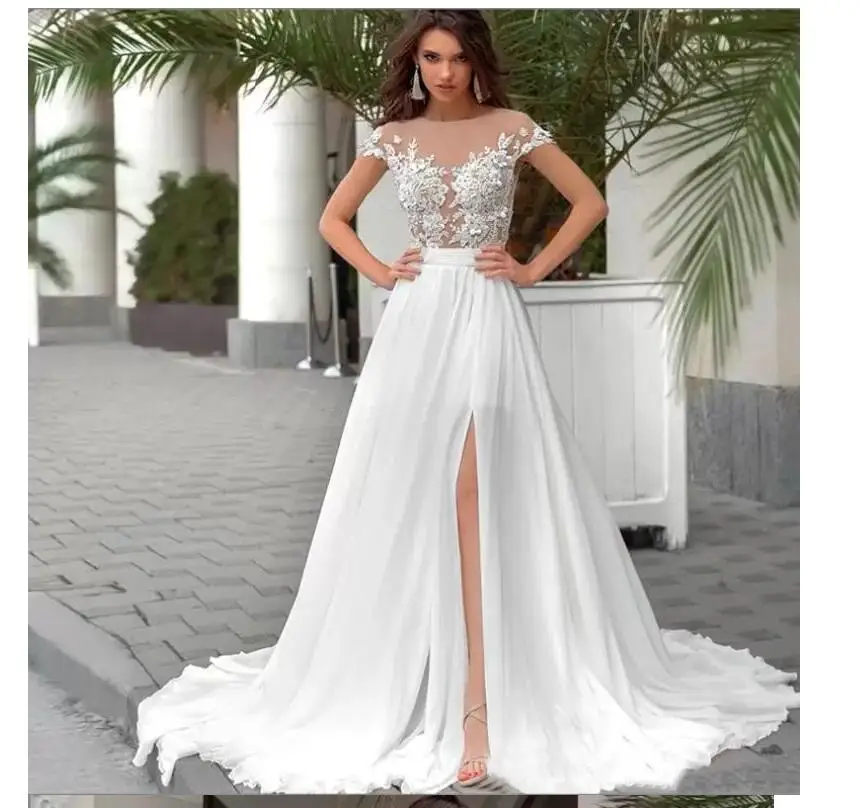 Bridal Chiffon Wedding Dress For Women 2023Round Neck Simple Trailing Slit Wed Dresses Custom Made Robe De Vestido de novia
Bridal Chiffon Wedding Dress For Women 2023Round Neck Simple Trailing Slit Wed Dresses Custom Made Robe De Vestido de novia