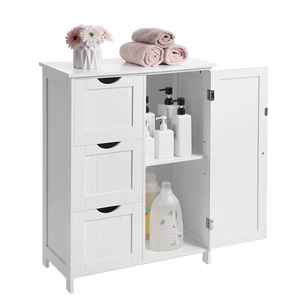 Bathroom Storage Cabinet, White Floor Cabinet with 3 Large Drawers and 1 Adjustable Shelf
Bathroom Storage Cabinet, White Floor Cabinet with 3 Large Drawers and 1 Adjustable Shelf