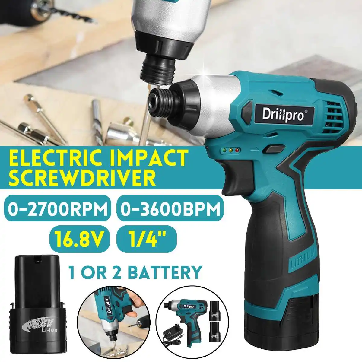 16.8V 100N.M Electric Cordless Screwdriver Impact Drill Driver 2X Lithium Battery Rechargeable 1/4 inch Industry Power Tools
16.8V 100N.M Electric Cordless Screwdriver Impact Drill Driver 2X Lithium Battery Rechargeable 1/4 inch Industry Power Tools
