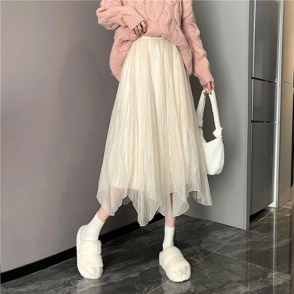 Elegant Ruffles Chiffon Skirt Women High Waist Elastic Irregular A-line Skirts 2022 Korean Spring Summer Mesh Solid Skirt
Elegant Ruffles Chiffon Skirt Women High Waist Elastic Irregular A-line Skirts 2022 Korean Spring Summer Mesh Solid Skirt