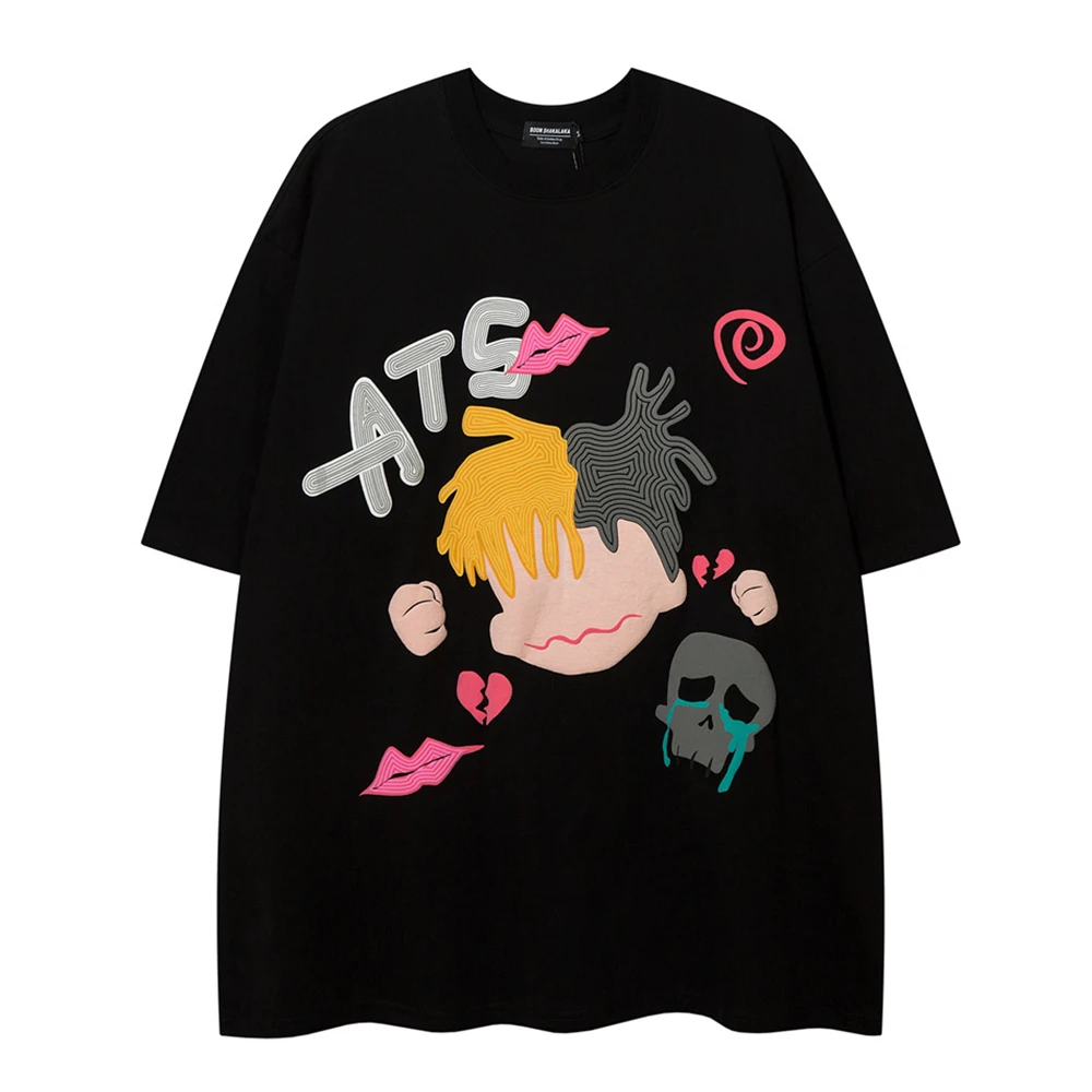 Cartoon Foam Print Hip Hop T-shirt Men Women Summer Short Sleeved Oversized Tee Shirts Black Beige
Cartoon Foam Print Hip Hop T-shirt Men Women Summer Short Sleeved Oversized Tee Shirts Black Beige