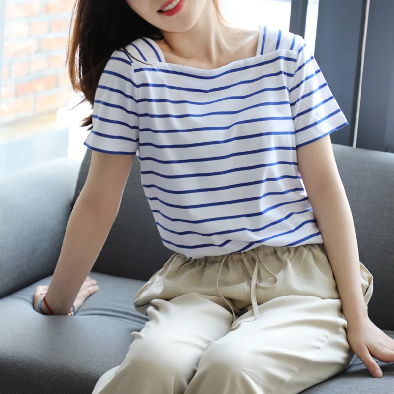 Square Collar Striped Short-sleeved T-shirt Spring and Autumn New Loose Thin Bottoming Shirt Short-sleeved Tops Trend
Square Collar Striped Short-sleeved T-shirt Spring and Autumn New Loose Thin Bottoming Shirt Short-sleeved Tops Trend