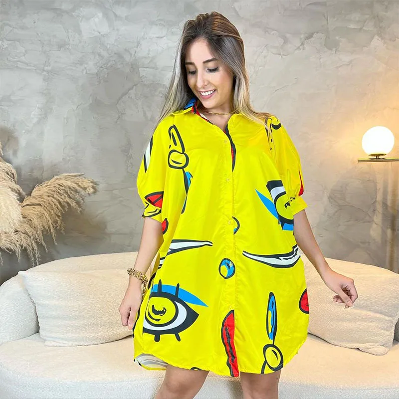 Yellow Eye Print Cartoon Shirts for Women Tops Half Sleeve Button Up Shirt Office Lady Sexy Casual Shirts 2023 Summer Streetwear
Yellow Eye Print Cartoon Shirts for Women Tops Half Sleeve Button Up Shirt Office Lady Sexy Casual Shirts 2023 Summer Streetwear