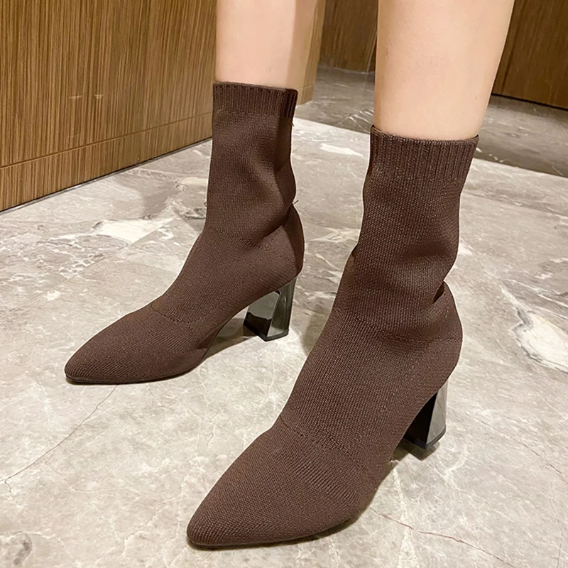 Lucyever Fashion Stretch Socks Boots Women Autumn Winter Knitted High Heels Shoes Woman Pointed Toe Silver Block Heeled Boots
Lucyever Fashion Stretch Socks Boots Women Autumn Winter Knitted High Heels Shoes Woman Pointed Toe Silver Block Heeled Boots