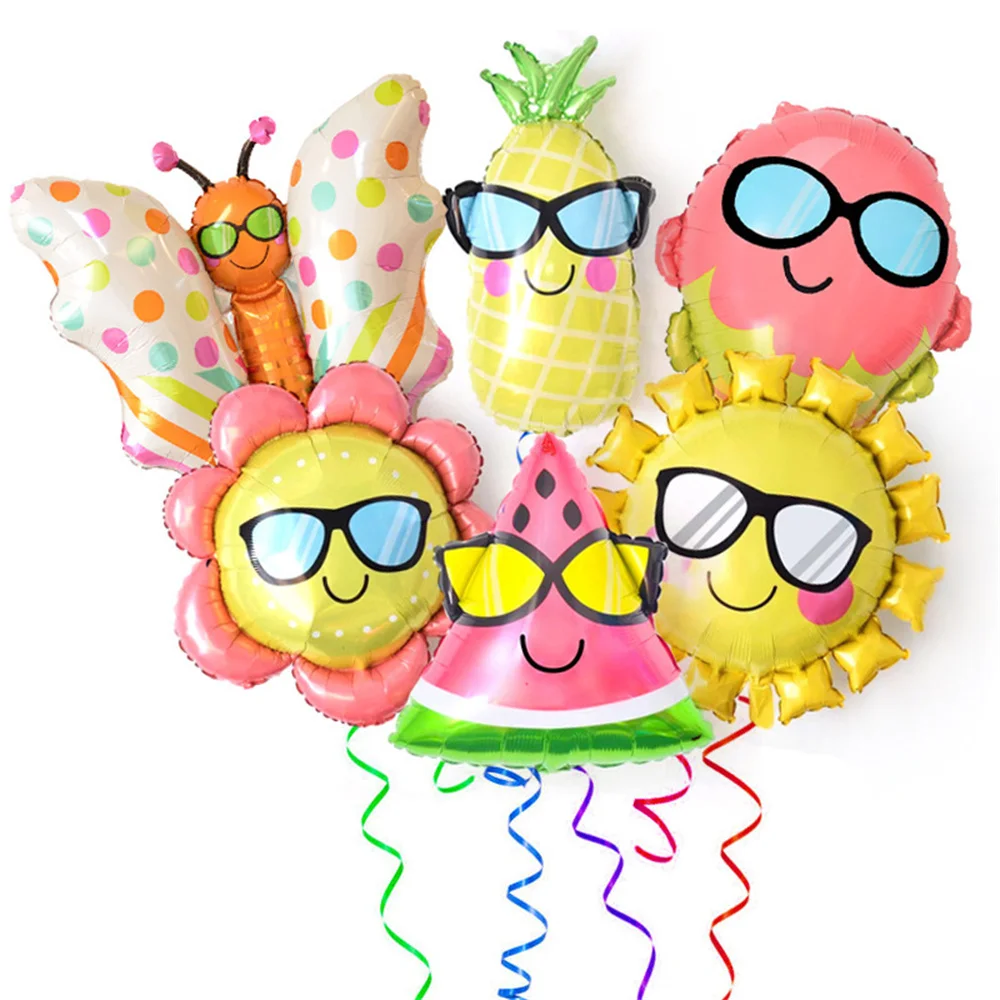 

Glasses Sun Modeling Balloon Party Decoration Photo Props Watermelon Butterfly Pineapple Summer Theme Aluminum Balloon Supplies