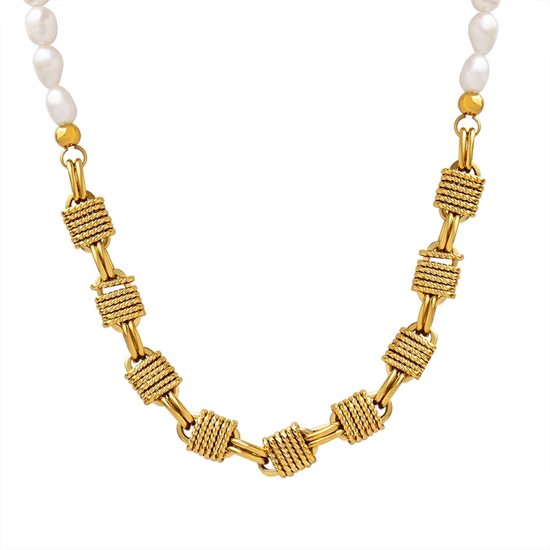 Fashion Natural Artificial Pearl Chain Stitching Necklace Brass Material Geometric Creative Design Couple Necklace Jewelry Gift
Fashion Natural Artificial Pearl Chain Stitching Necklace Brass Material Geometric Creative Design Couple Necklace Jewelry Gift